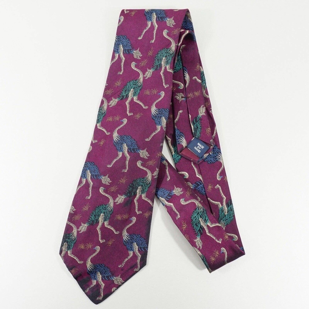 Vintage Polo Ralph Lauren Mens Tie Ostrich Pattern Maroon Red Handmade